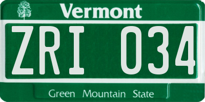 VT license plate ZRI034