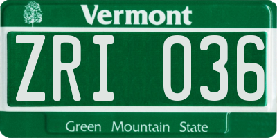 VT license plate ZRI036