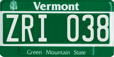 VT license plate ZRI038