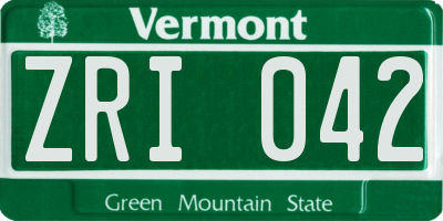 VT license plate ZRI042