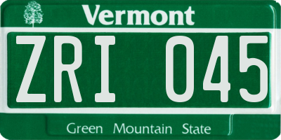 VT license plate ZRI045