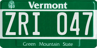 VT license plate ZRI047