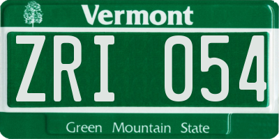 VT license plate ZRI054