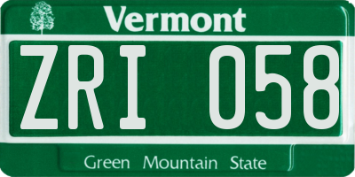 VT license plate ZRI058