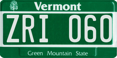 VT license plate ZRI060