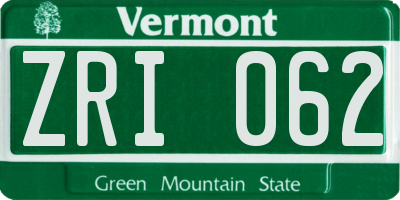 VT license plate ZRI062