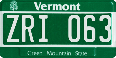 VT license plate ZRI063