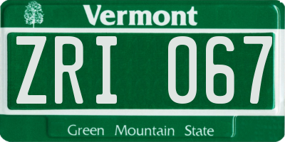 VT license plate ZRI067