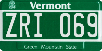 VT license plate ZRI069