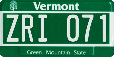 VT license plate ZRI071