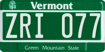 VT license plate ZRI077