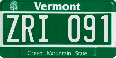 VT license plate ZRI091