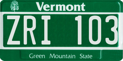 VT license plate ZRI103