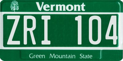 VT license plate ZRI104
