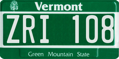 VT license plate ZRI108