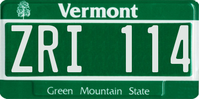 VT license plate ZRI114