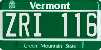 VT license plate ZRI116
