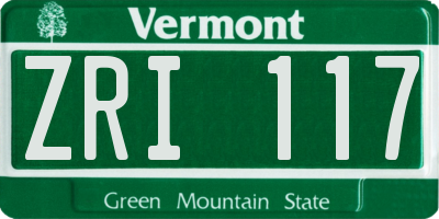 VT license plate ZRI117