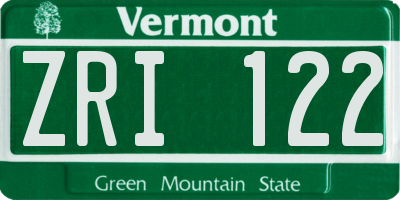 VT license plate ZRI122