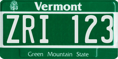 VT license plate ZRI123