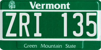 VT license plate ZRI135