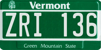 VT license plate ZRI136