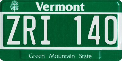 VT license plate ZRI140