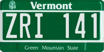 VT license plate ZRI141