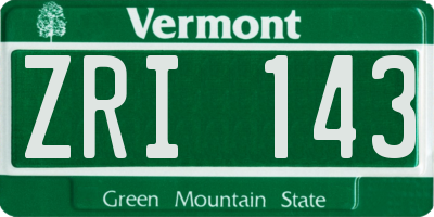 VT license plate ZRI143