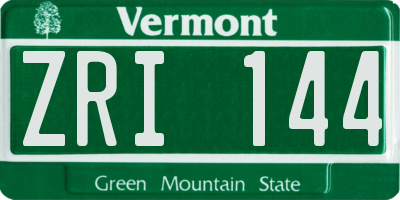 VT license plate ZRI144