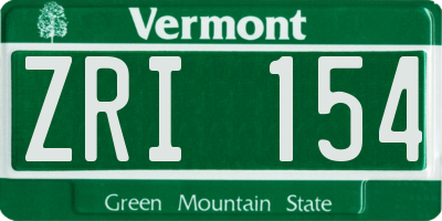 VT license plate ZRI154