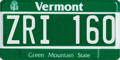 VT license plate ZRI160