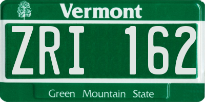 VT license plate ZRI162