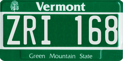 VT license plate ZRI168