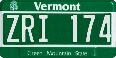VT license plate ZRI174