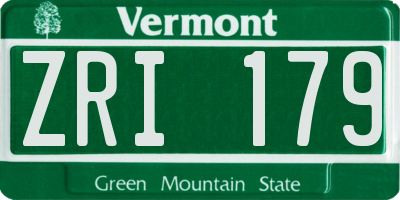 VT license plate ZRI179