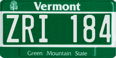 VT license plate ZRI184