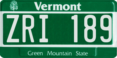VT license plate ZRI189
