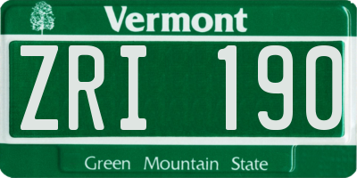 VT license plate ZRI190
