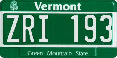 VT license plate ZRI193