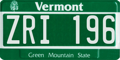 VT license plate ZRI196