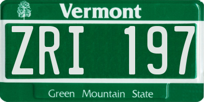 VT license plate ZRI197