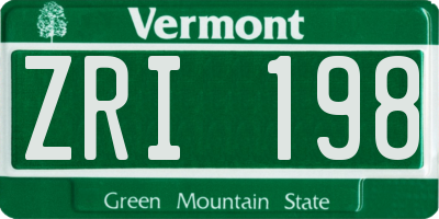 VT license plate ZRI198