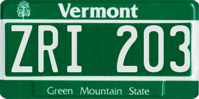 VT license plate ZRI203