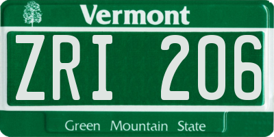 VT license plate ZRI206
