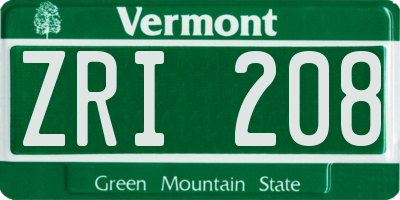 VT license plate ZRI208