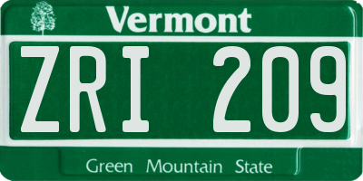 VT license plate ZRI209