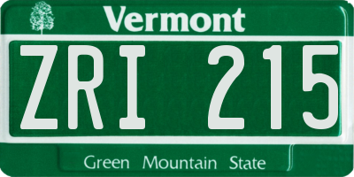 VT license plate ZRI215