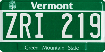 VT license plate ZRI219