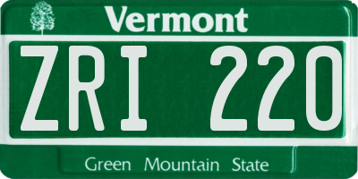VT license plate ZRI220